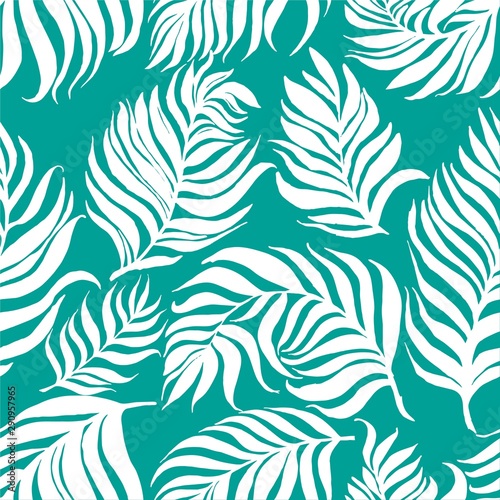 Seamless pattern with palm dypsis leaves. Seamless summer palm dypsis leaves tropical fabric design. Dypsis lutescens seamless pattern.
