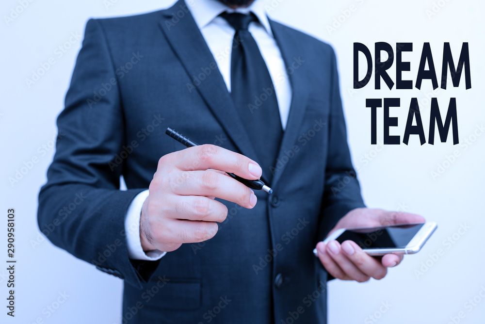 Word writing text Dream Team. Business photo showcasing Prefered unit or group that make the best out of a demonstrating Word writing text Dream Team. Business photo showcasing Prefered unit or group that make the best out of a demonstrating