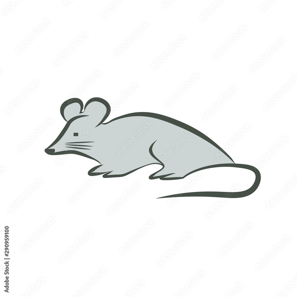 Gray mouse in outline on white background. Illustration.