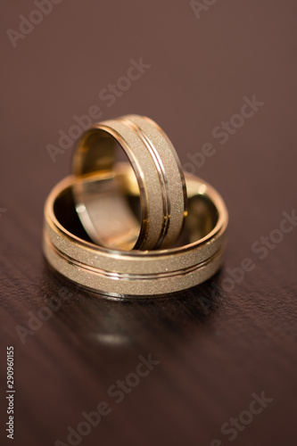 Macro shot of two gold wedding rings 