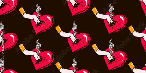 seamless pattern heart and cigarette butt