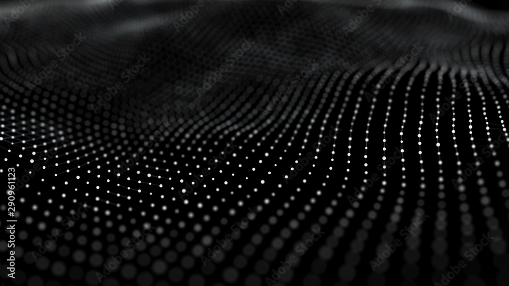Futuristic background of points and lines with a dynamic wave. Big data. Abstract background 3d rendering. 4k. Futuristic background of points and lines with a dynamic wave. Big data. Abstract background 3d rendering. 4k.