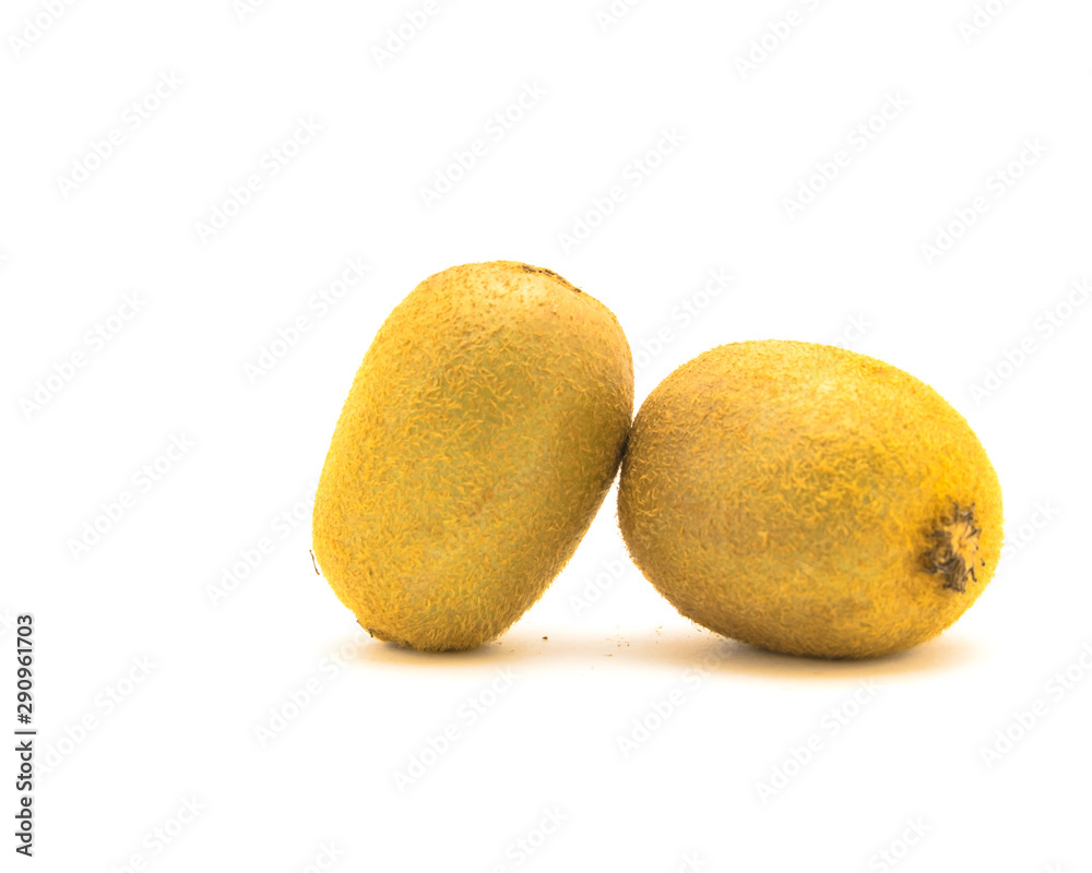 Studio shot two fresh raw kiwi fruits isolated on white Studio shot two fresh raw kiwi fruits isolated on white