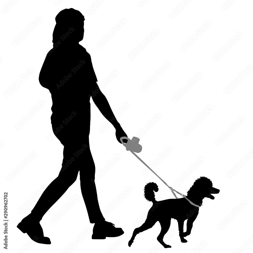 Silhouette of woman and dog on a white background Silhouette of woman and dog on a white background