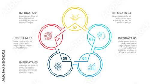 Pentagon divided into 5 parts, steps or options. Simple vector illustration for presentation. Business cycle infographic element.