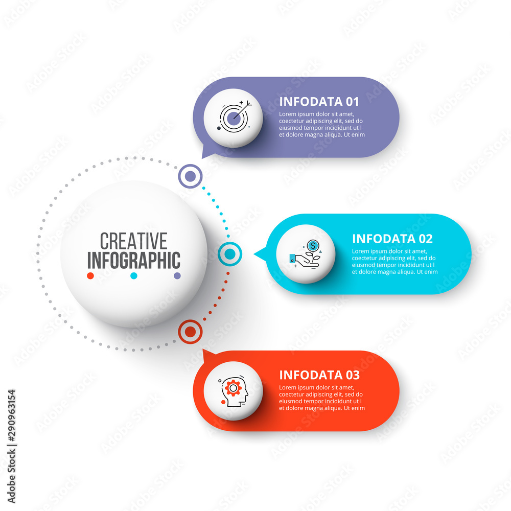 Creative concept for infographic. Business data visualization. Abstract elements diagram with 3 steps, options, parts or processes. Vector business template for presentation. Creative concept for infographic. Business data visualization. Abstract elements diagram with 3 steps, options, parts or processes. Vector business template for presentation.