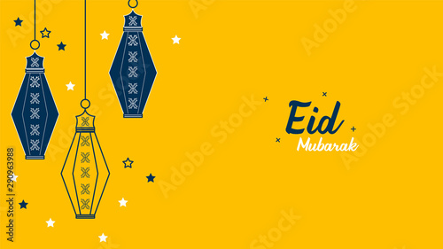 Eid Mubarak banner with yellow background