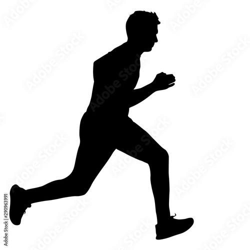 Black Silhouettes Runners sprint men on white background