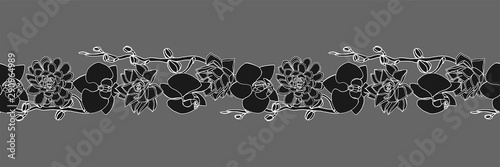 Hand drawn doodle style orchid and succulent seamless brush.