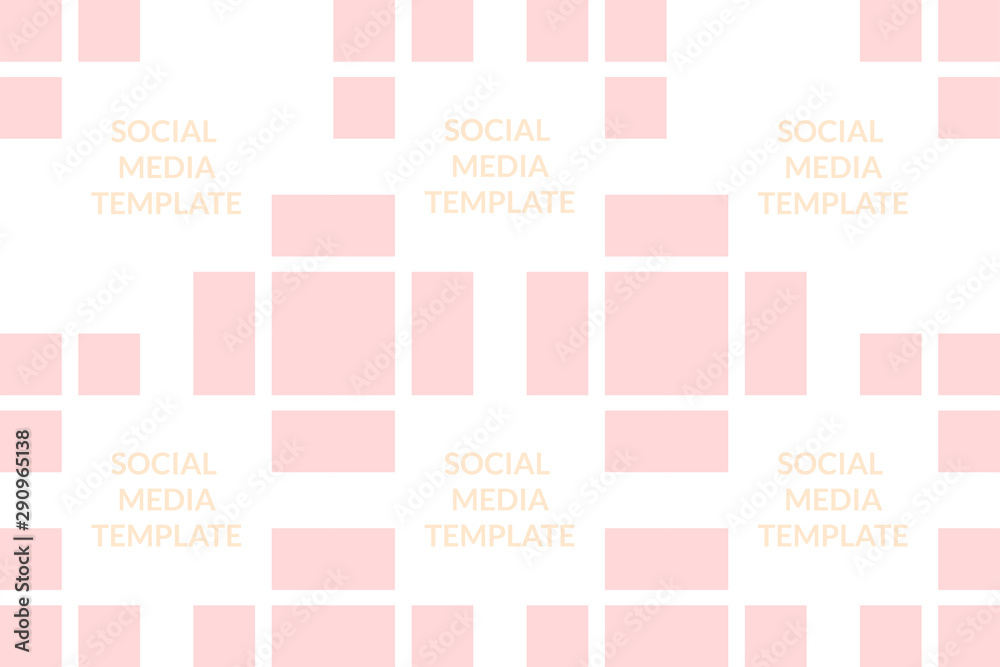 Set of social media templates with pastel pink rectangles on the white background. Stylish collection for promotion account. Square vector illustration