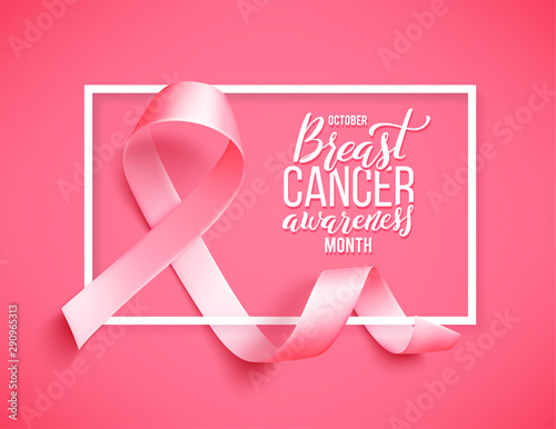 Realistic pink ribbon, breast cancer awareness symbol, vector