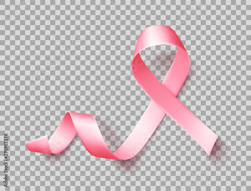 Symbol of world breast cancer awareness month in october . Realistic pink ribbon over transparent background. Vector