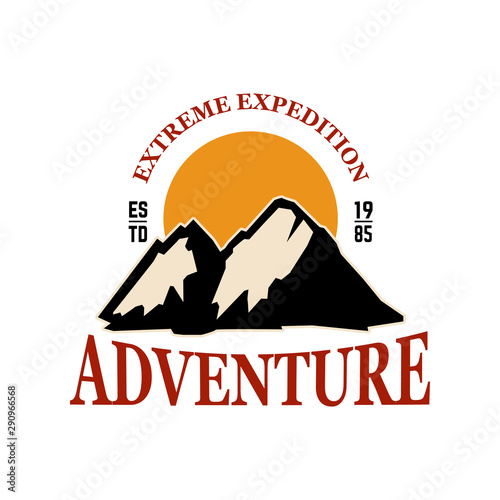 Mountain camp emblem template. Design element for poster, logo, label, sign, badge.