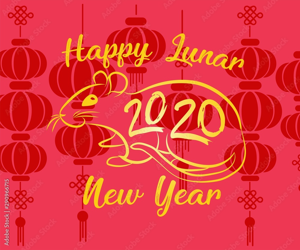 Chinese New year 2020 year Rat, red and gold paper cut rat character, flower and Asian elements with craft style on background, Christmas taming for Asian new year, greeting card Chinese New year 2020 year Rat, red and gold paper cut rat character, flower and Asian elements with craft style on background, Christmas taming for Asian new year, greeting card