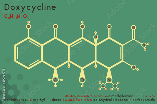 Large and detailed infographic of the molecule of Doxycycline. photo