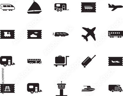 holiday vector icon set such as: luxury, track, bus, wind, circle, steel, wave, minimal, nautical, sea, camp, price, trolley, industry, ship, vessel, smart, carriage, motorhome, metal, outdoor
