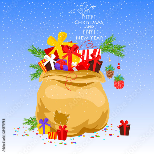 Christmas gift bag. vector image of gift boxes. new year banner