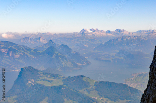 Switzerland: Panoramic view from Pilatus Peak to rigi Kulm and over the swiss alps