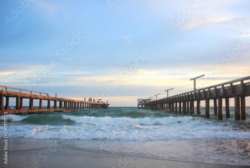 ea or beach on the twilight sky and bride in the sea.Rayong  Thailand.