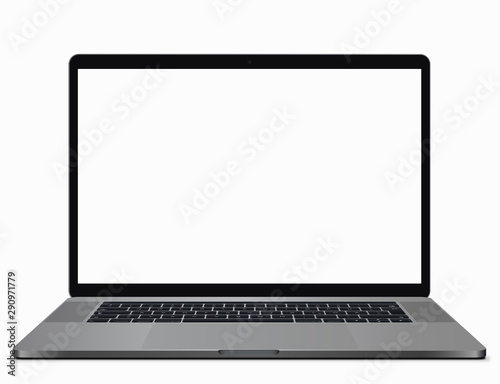 Photo realistic laptop graphic with white screen. Great for UI and UX photo