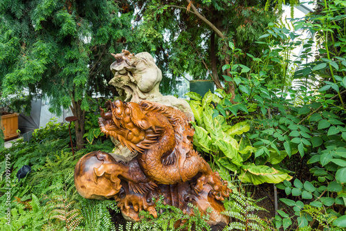 Wooden Dragon Statue in the Botanical Garden, Singapore.