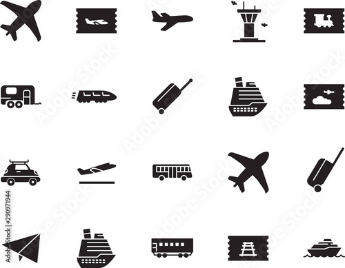 holiday vector icon set such as: silver, airways, recreation, roof, high, steel, off, pictogram, controller, motion, stop, camper, bullet, metal, subway, box, bus, up, school, departures, origami