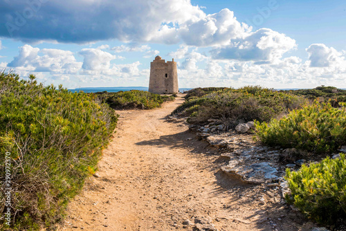 Path to pirate defence tower on the shore walk from Ses Salinas beach - Ibiza photo