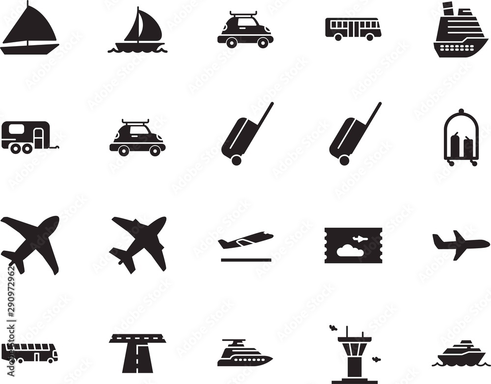 Fototapeta premium holiday vector icon set such as: road, control, ticket, drive, vessel, tickets, highway, architecture, building, up, pass, controller, silver, start, camping, roadside, rv, tower, home, terminal