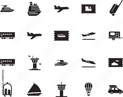 holiday vector icon set such as: fun, landing, start, home, sketch, logo, camping, aeroplane, take, automobile, airways, icons, summer, camp, rv, caravan, case, box, basket, trailer, off, wind, auto