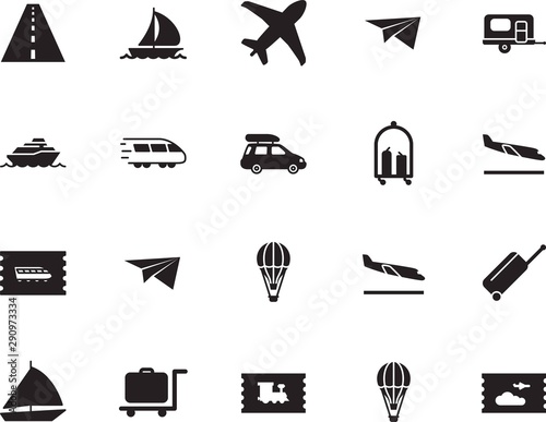 holiday vector icon set such as: tour, case, roadside, outdoor, abstract, company, modern, trailer, path, caravan, jet, mobile, drive, recreation, cruiser, home, front, public, wagon, automobile