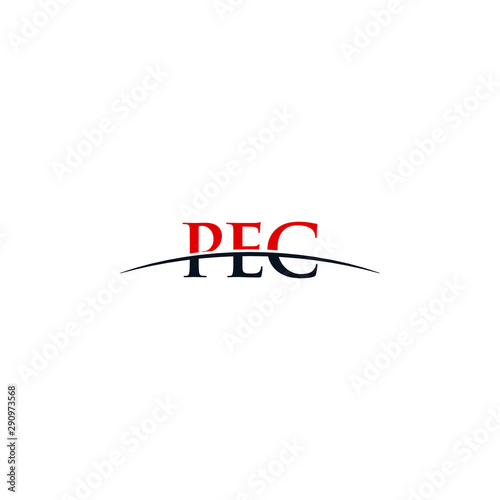 Initial letter PEC, overlapping movement swoosh horizon logo company design inspiration in red and dark blue color vector