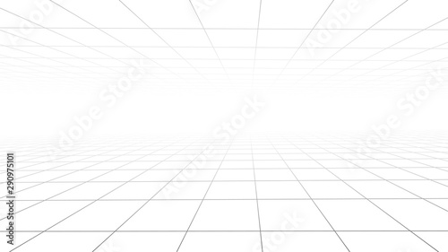 Grid on white background. 3d wireframe landscape. Perspective.