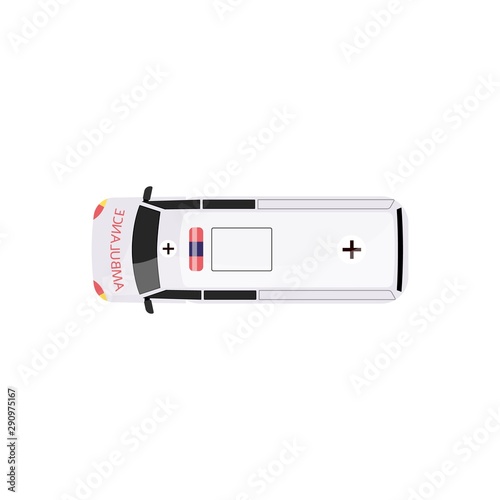 Ambulance car top view - cartoon emergency vehicle seen from above