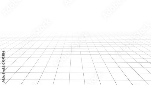 Grid on white background. 3d wireframe landscape. Perspective. Vector illustration.