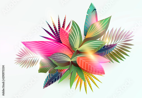 Stylized tropical leaves. Summer floral design