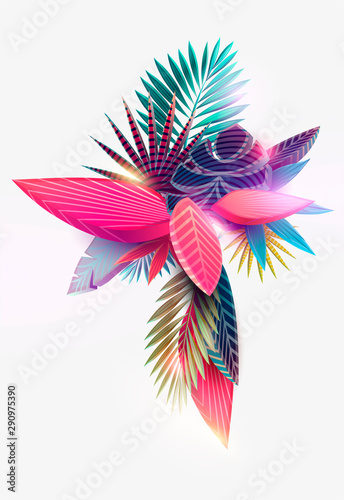Summer floral design. Stylized tropical leaves.	
