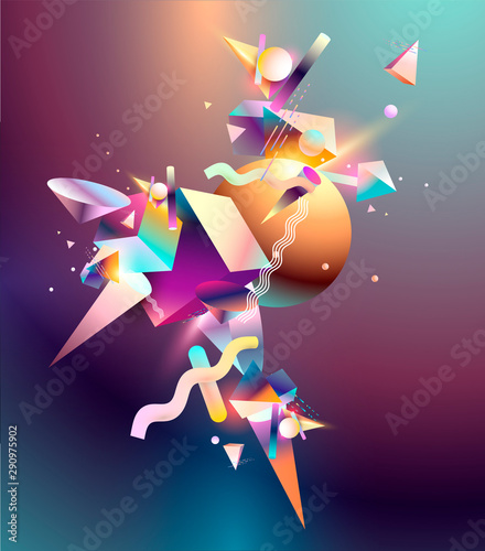 Fototapeta Naklejka Na Ścianę i Meble -  Abstract background of 3D primitive geometric shapes. Colorful design.	