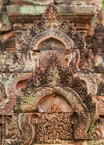 Bas-relief details carved in stone, Angkor Wat, Cambodia
