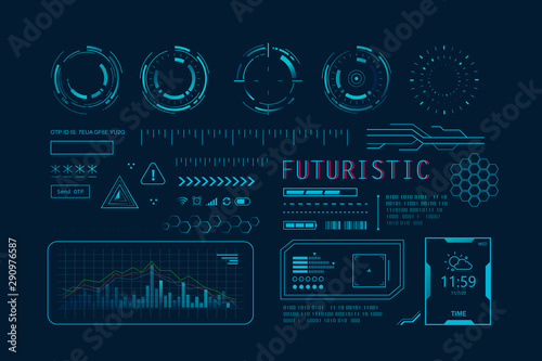 Futuristic HUD Ui for app. User interface HUD and Infographic elements, virtual graphic, simulation, graph, icon, Augment reality and screen monitor interface hud infographic set.