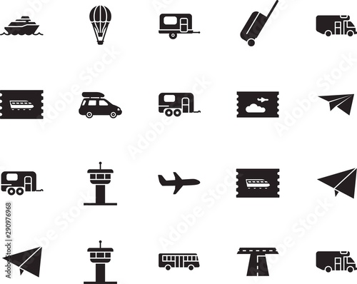 holiday vector icon set such as: airline, school, activity, stripe, luxury, web, stop, map, side, case, path, coach, navigation, drive, asphalt, airship, bus, tickets, boat, ship, summer, wave, roof