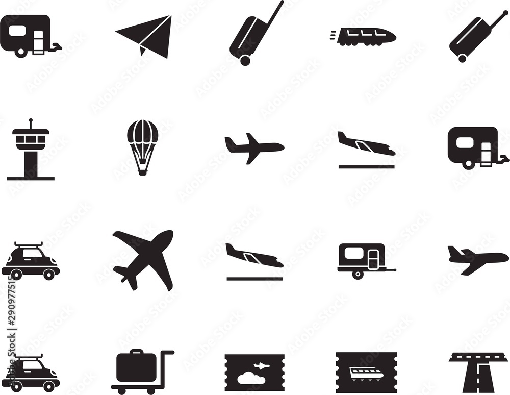 Obraz premium holiday vector icon set such as: railroad, bullet, navigation, template, mail, subway, up, pictogram, basket, passenger, airship, briefcase, delivery, architecture, way, fun, stripe, company, motion