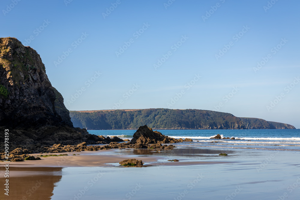 View of a derserted Broad Haven beach in Pembrokeshire View of a derserted Broad Haven beach in Pembrokeshire