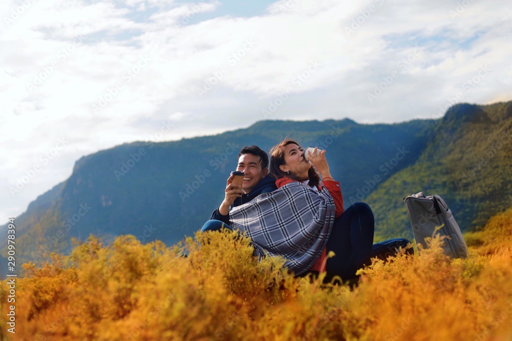 young couple in mountains