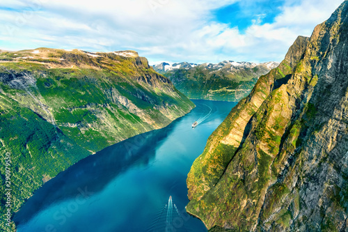 Beautiful aerial landscape view Geiranger  fjord in More og Romsdal county in Norway.