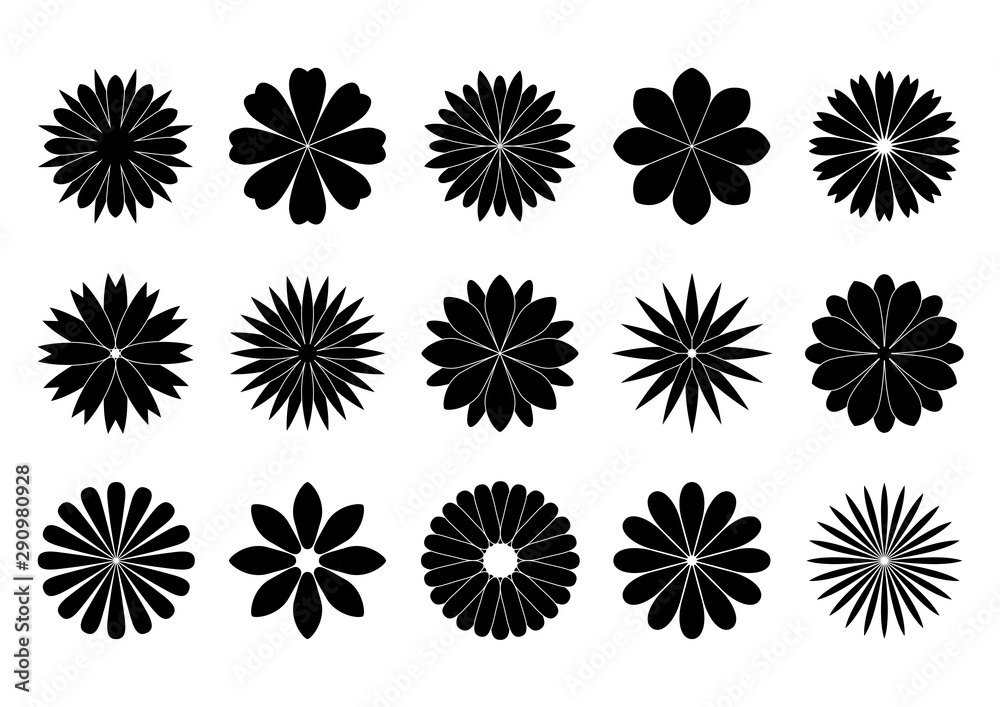 幾何学模様の花イラスト アイコンセット 黒 Stock ベクター Adobe Stock