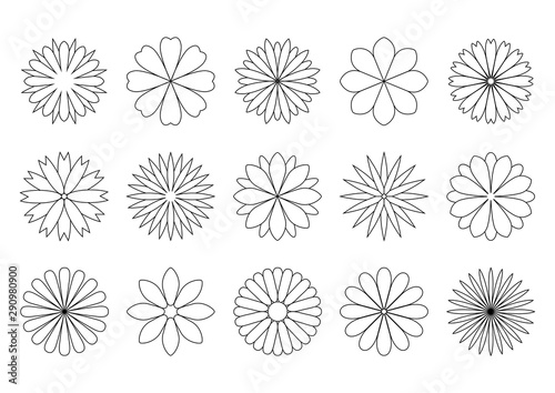 幾何学模様の花イラスト: アイコンセット（黒）