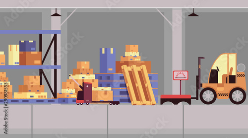 Cartoon warehouse interior with nobody in it - flat storage facility banner