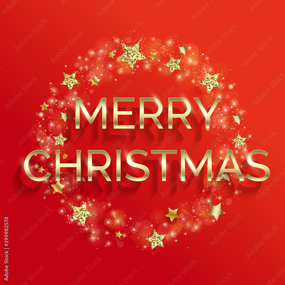 Golden text on red background. Merry Christmas Golden text on red background. Merry Christmas