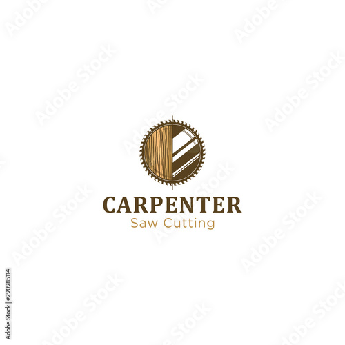 Capenter industry logo design - wood log circular saw