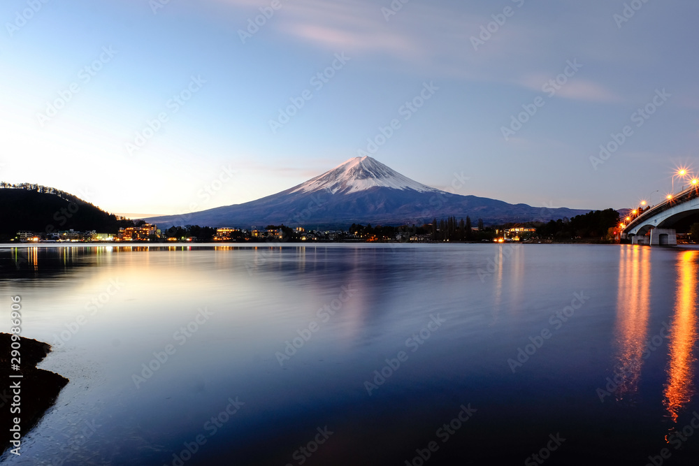 Mt. Fuji with beautiful nature with reflection on the lake kawaguchiko,Japan.